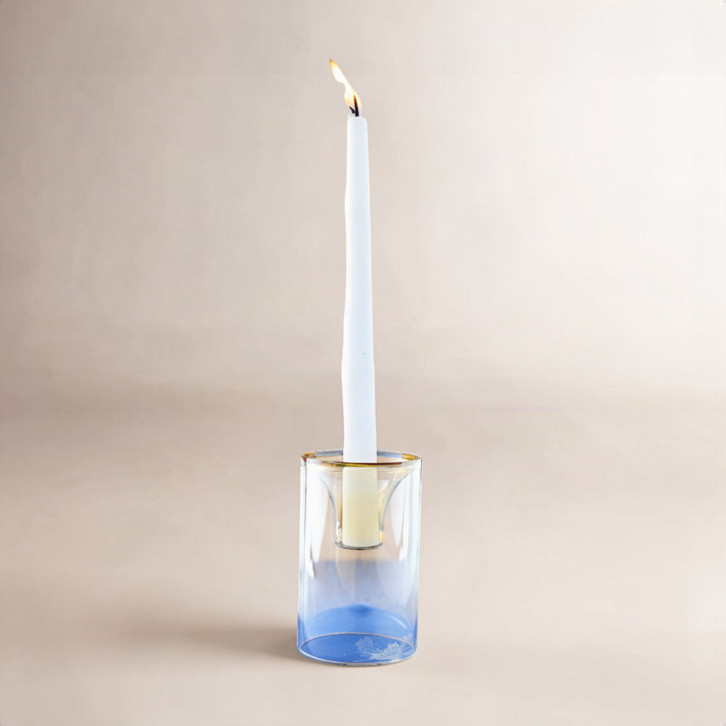 Bougeoir en verre transparent et jaune, H 4,5 po x l 3 po x P 3 po, Jaune
