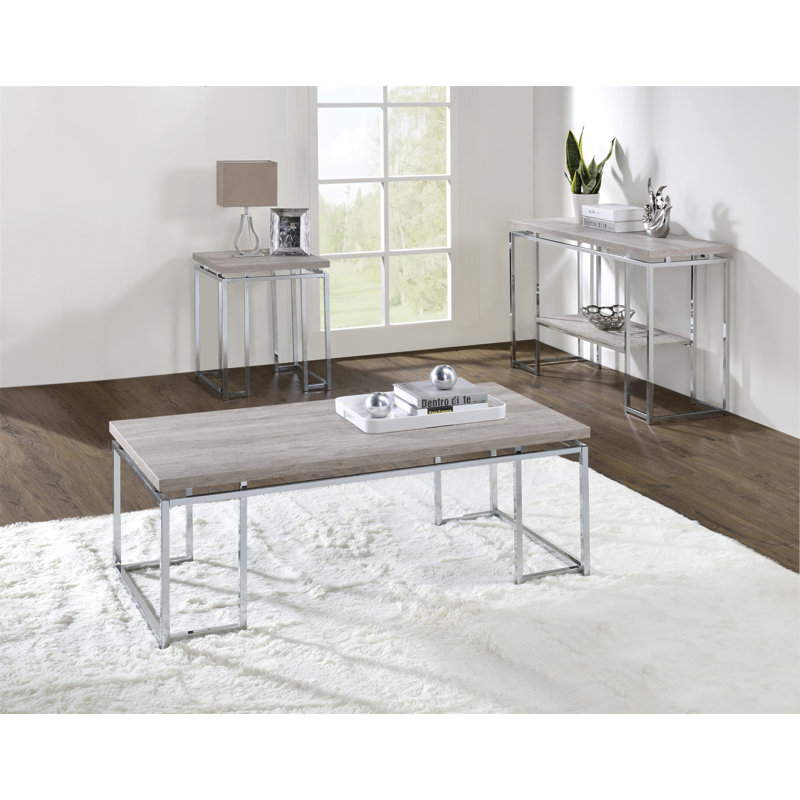 Table basse en chêne naturel et chrome avec base en métal