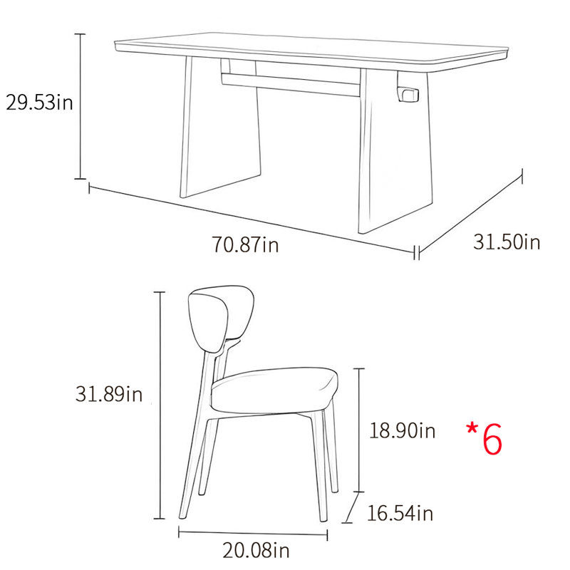 Ensemble de table de salle à manger rétro de style simple et familial, H 29,53 po x L 70,87 po x l 31,5 po