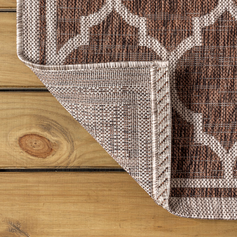 Hague Moroccan Trellis Textured Weave Espresso/Taupe Indoor/Outdoor Rug, Square 9'
