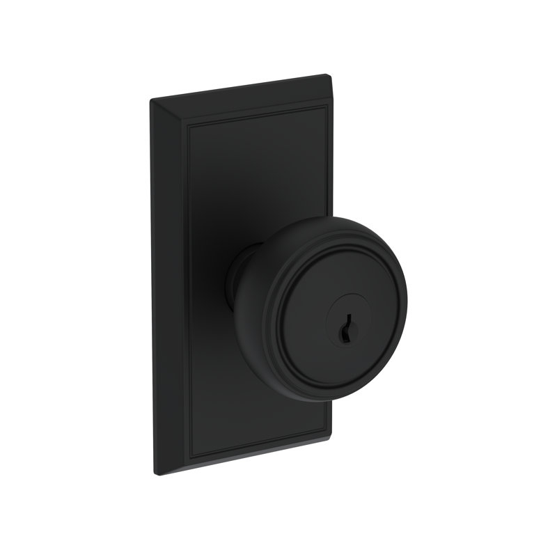 Bremerton Keyed Entry Knob with Chamfered 5in Rose in Venetian Bronze, Matte Black