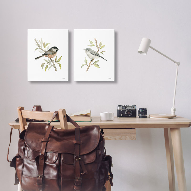 «Small Birds on Branches», ensemble de 2 toiles murales par Cindy Jacobs, H 20 po x l 16 po