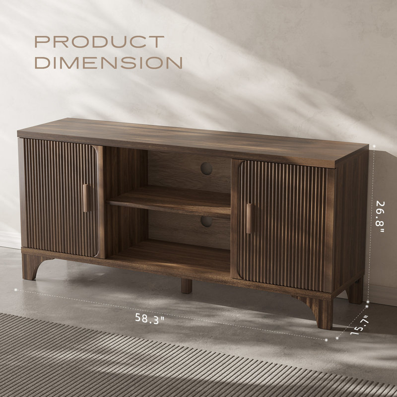 Mid Century Modern Tv Stands For Living Room, Boho Media Console For Bedroom, Tv Entertainment Center With Storage, Wood Television Cabinet