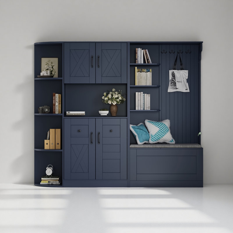 Multifunctional Left-Right Combination Hall Cabinet (Can Be Used Separately) With Storage And 4 Hooks, Storage Cabinet/ Hall Tree 2 In 1 For Living Room, Kitchen And Hallway