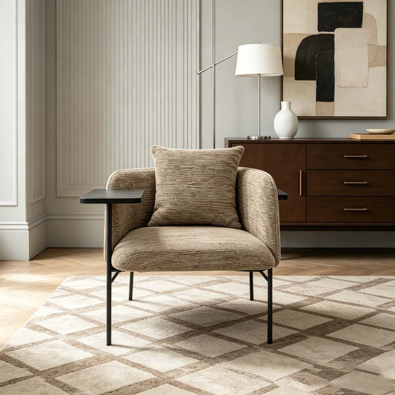 Fauteuil de détente Lounge avec petite table et coussin de dossier, Beige