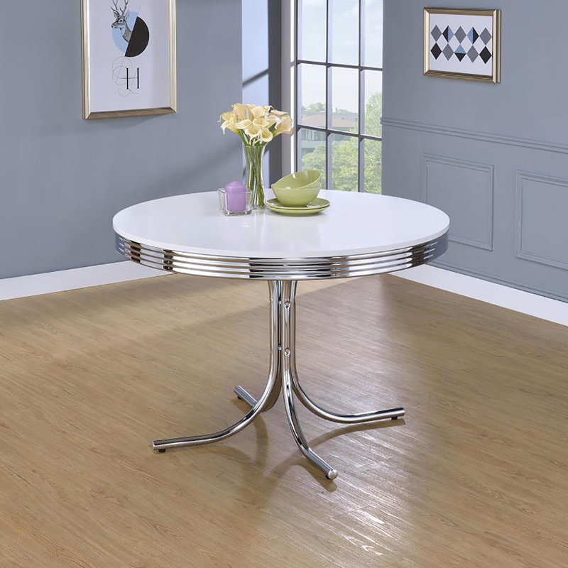 Table de salle à manger blanche et ronde de 42 po de largeur x 30 po de hauteur, style contemporain, très long et élégant