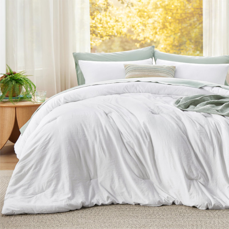 Bedsure Reversible Prewashed Comforter Set, White, Super King Comforter + 2 Standard Pillowcases