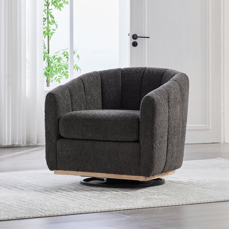 32.25" W Upholstered Swivel Barrel Chair, Charcoal
