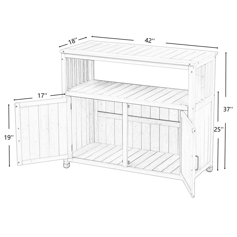 Wooden Patio Bar Table With Storage, Kitchen Island And Buffet Sideboard For Indoor & Outdoor, Gray