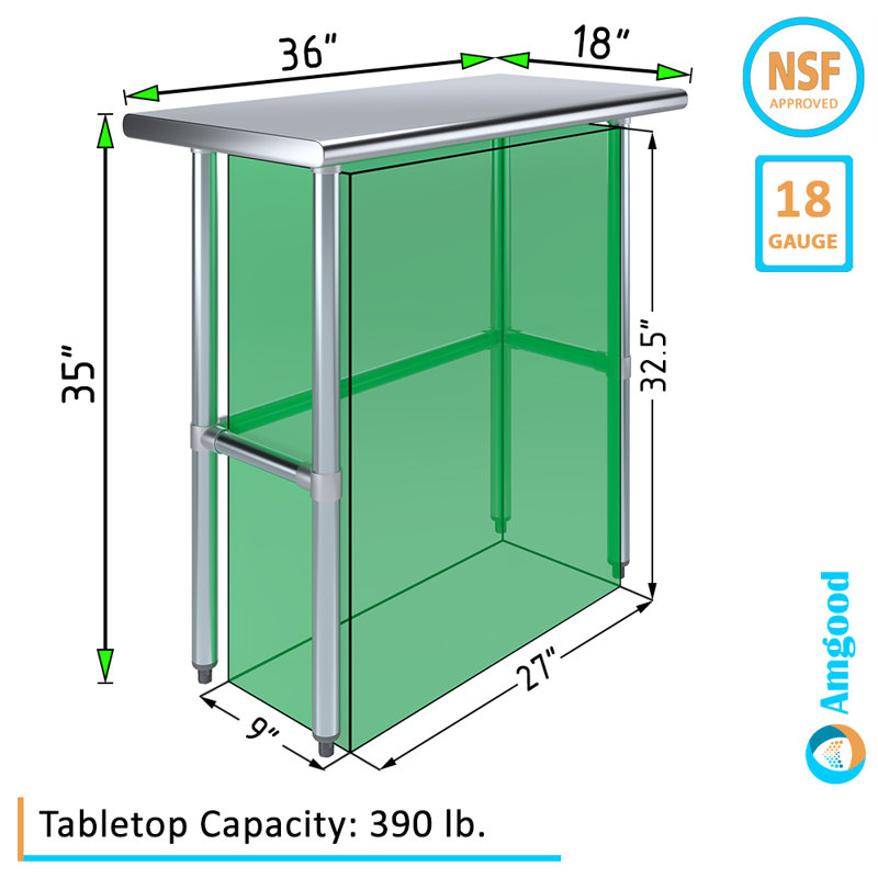 36" Stainless Steel Work Table with Galvanized Legs