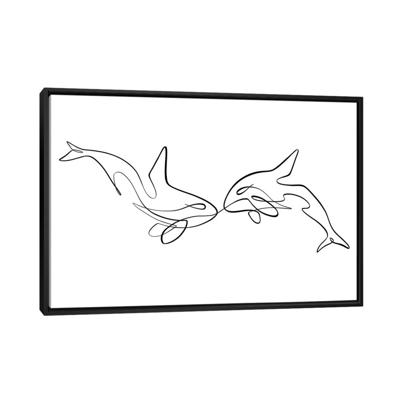 «Orca Whales» par Dane Khy - impression de dessin, Non mat, H 18 po x l 26 po x P 1,5 po, Toile avec cadre noir