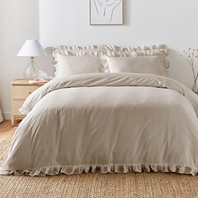 Cassia Frill Cotton No Pattern Duvet Cover Set with Pillowcases