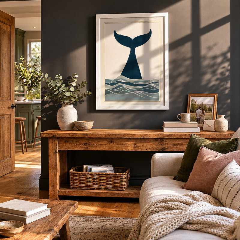 Whale Tail Rising Minimalist - Framed Print, A2 - 59.4 x 42.0 cm, White