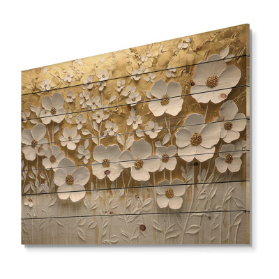 Fleurs sauvages crémeuses au printemps IV - Art mural en bois fleurs sauvages - sur bois de pin naturel