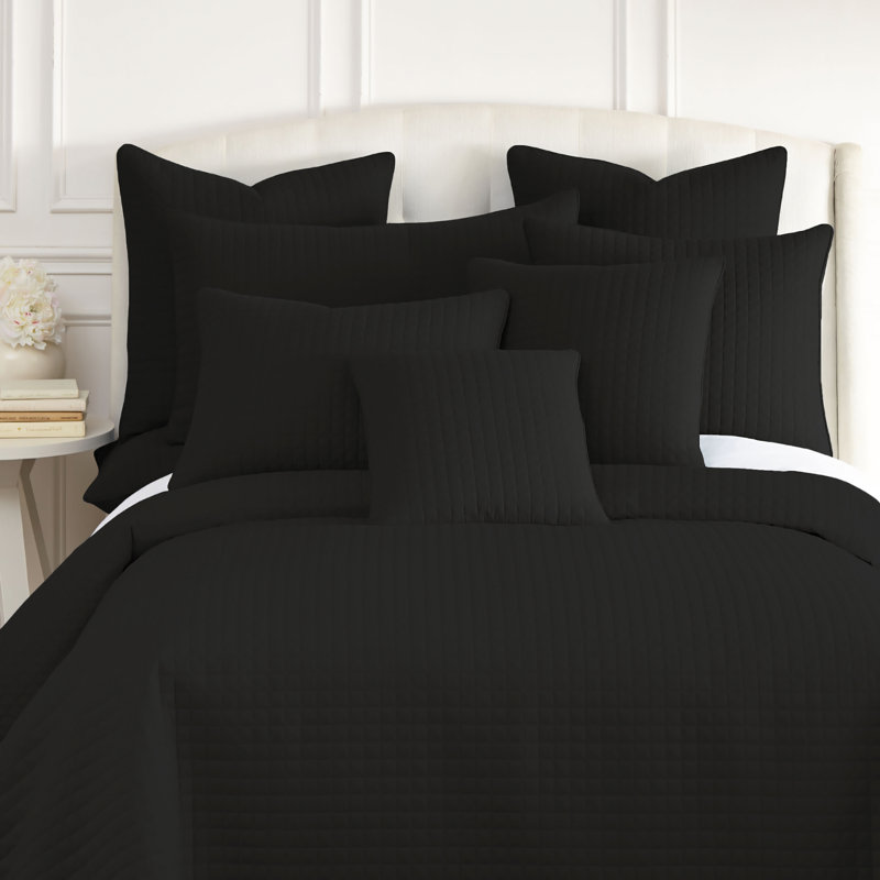 Southshore Fine Linens Vilano Quilted Sham Covers, Double-Brushed Microfiber Square-Stitched Pillow Shams with Piped Edges, Set of 2, 20" x 26" , Black