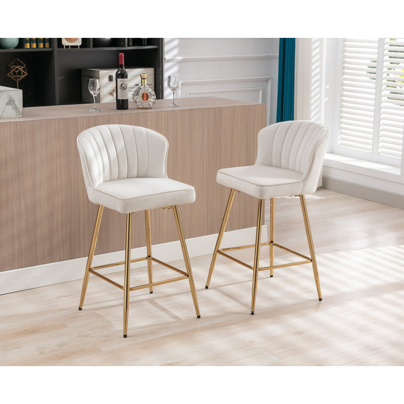 Tabouret de bar rembourré avec repose-pieds Elijah, Beige