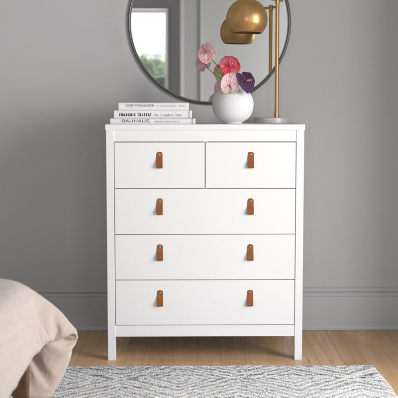 Commode 5 tiroirs Cotham, Blanc