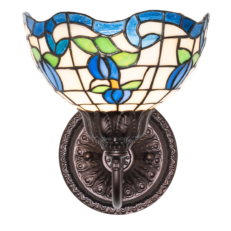 7" Wide Roseborder Wall Sconce, 9" H x 7" W x 9" D, White/Blue/Green/Orange