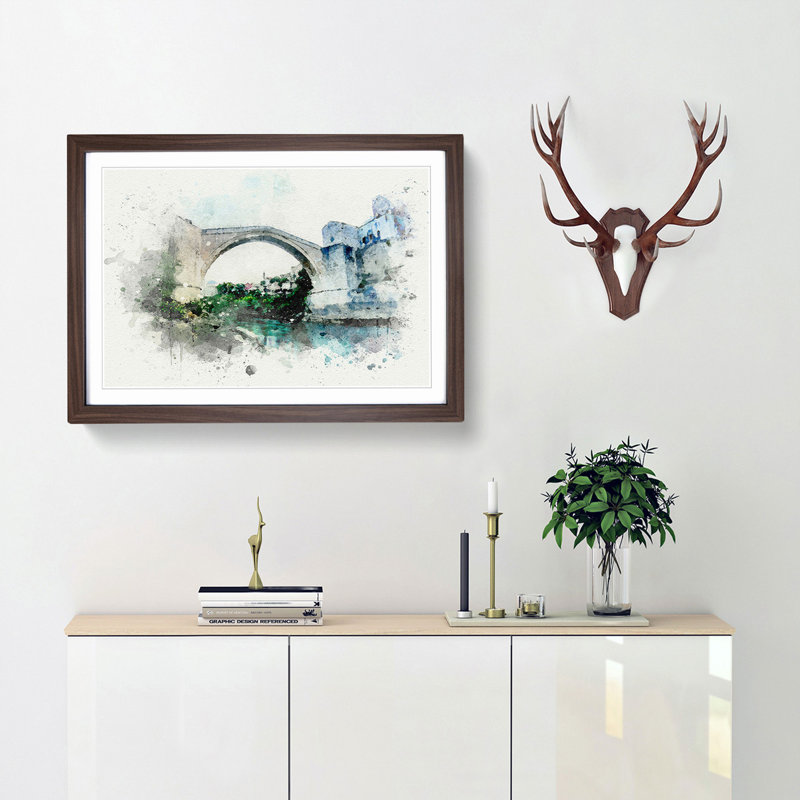 Stari Most Old Bridge in Abstract - Framed Print, 27cm H x 36cm W x 2cm D, Walnut Framed