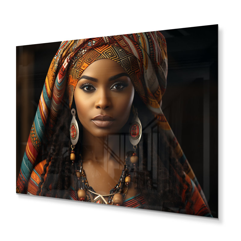Emahiya tribal africain sur impression métallique, H 16 po x l 32 po