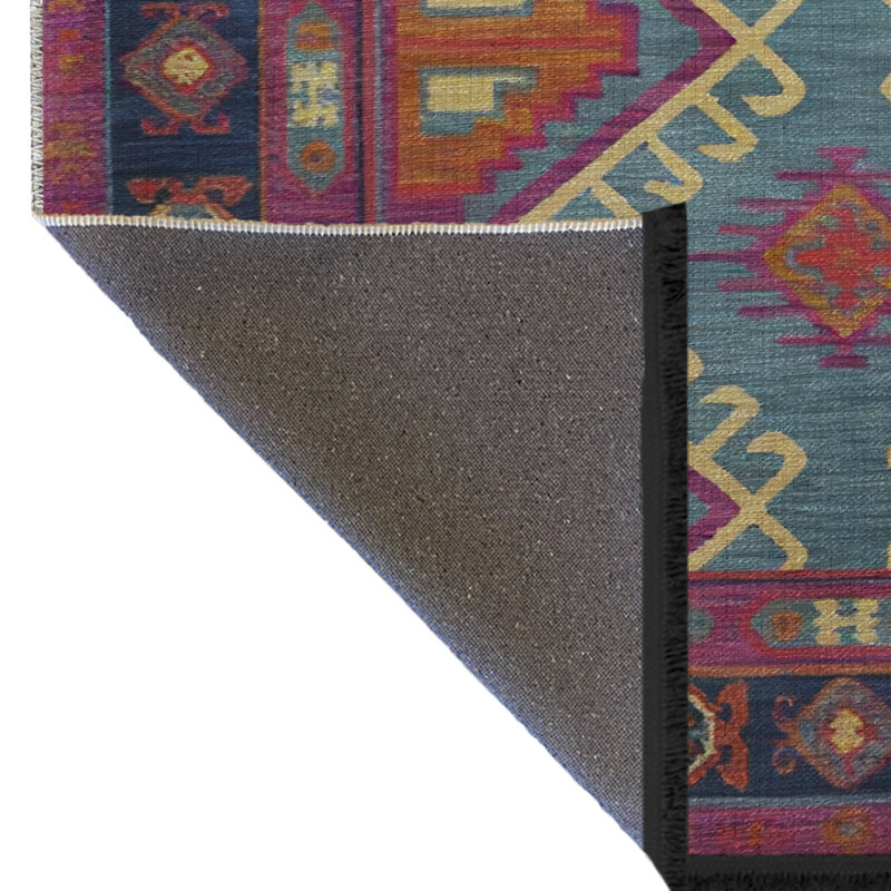 Tapis décoratif rétro multicolore à motif lilas-rose, Rectangle 3 pi 3,37 po x 4 pi 11,06 po