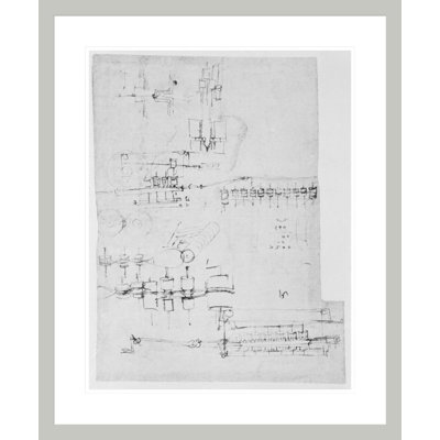 Design for a calculating machine from the Codex Atlanticus by Leonardo da Vinci -Framed Giclee Print