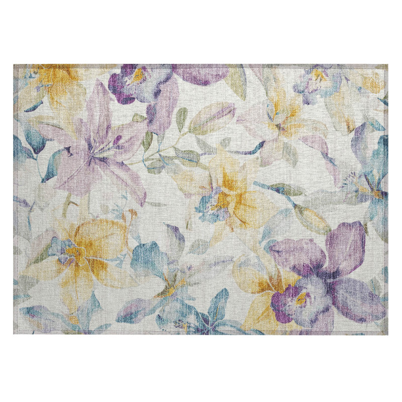 Machine Washable Indoor/Outdoor Millner ACN2262 Floral Rug, Rectangle 1'8" x 2'6"