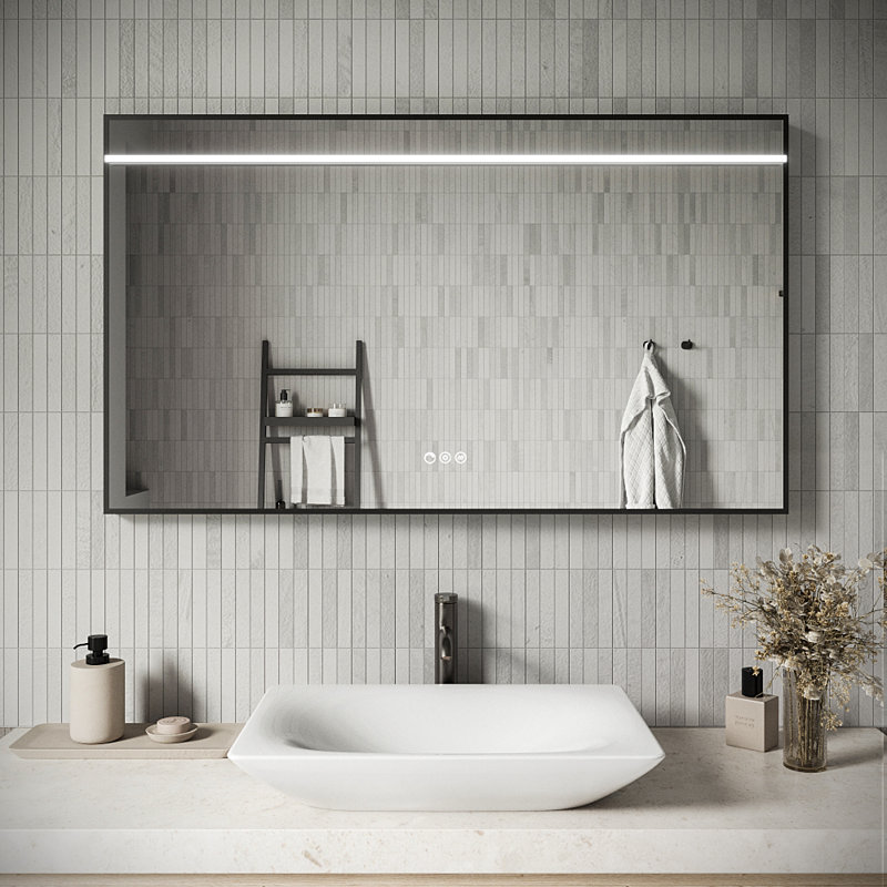 Miroir de salle de bain à cadre rectangulaire Streamline avec désembueur, intensité variable, changement de température de couleur