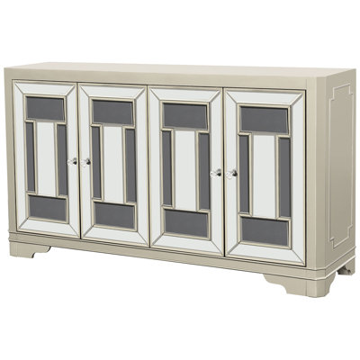 Exquisite 4-door Freestanding Cabinet With Shimmering Champagne And Crystal For Bedroom Chic Accent Finish Beveled Mirrors Entryway Decor