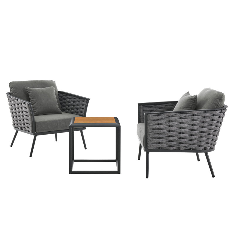 Modway Stance 3 Piece Outdoor Patio Aluminum Sectional Sofa Set, Charcoal, Gray