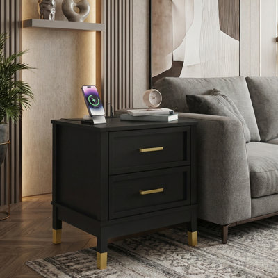 Ensemble de chambre à coucher 3 pièces avec commode 6 tiroirs Walter et ensemble de 2 tables de chevet assorties, ensemble de meubles de chambre en bois avec tiroirs de rangement spacieux, noir