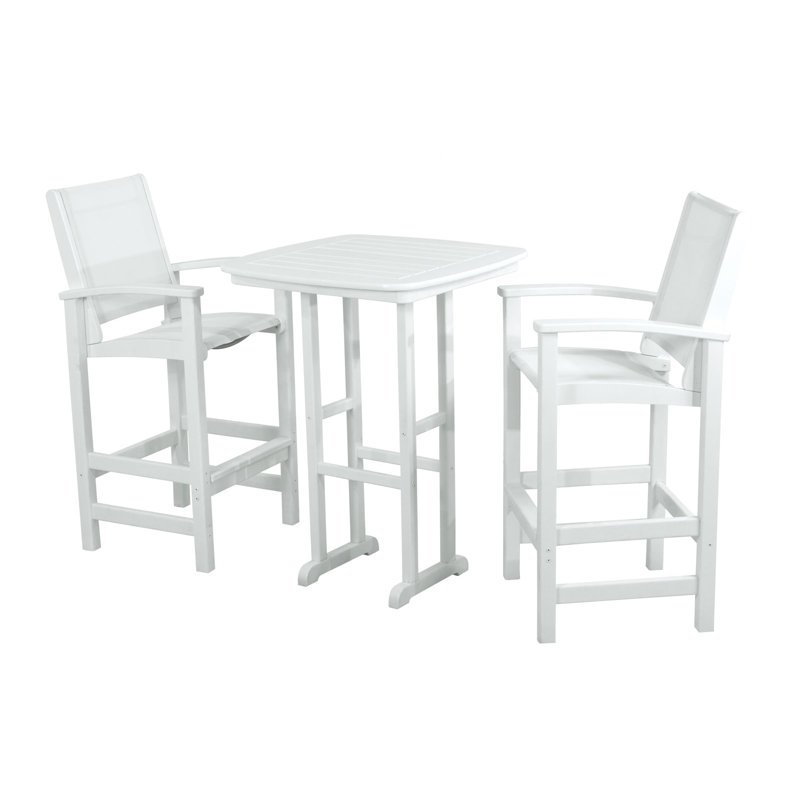POLYWOOD Coastal 3-Piece Bar Set, White