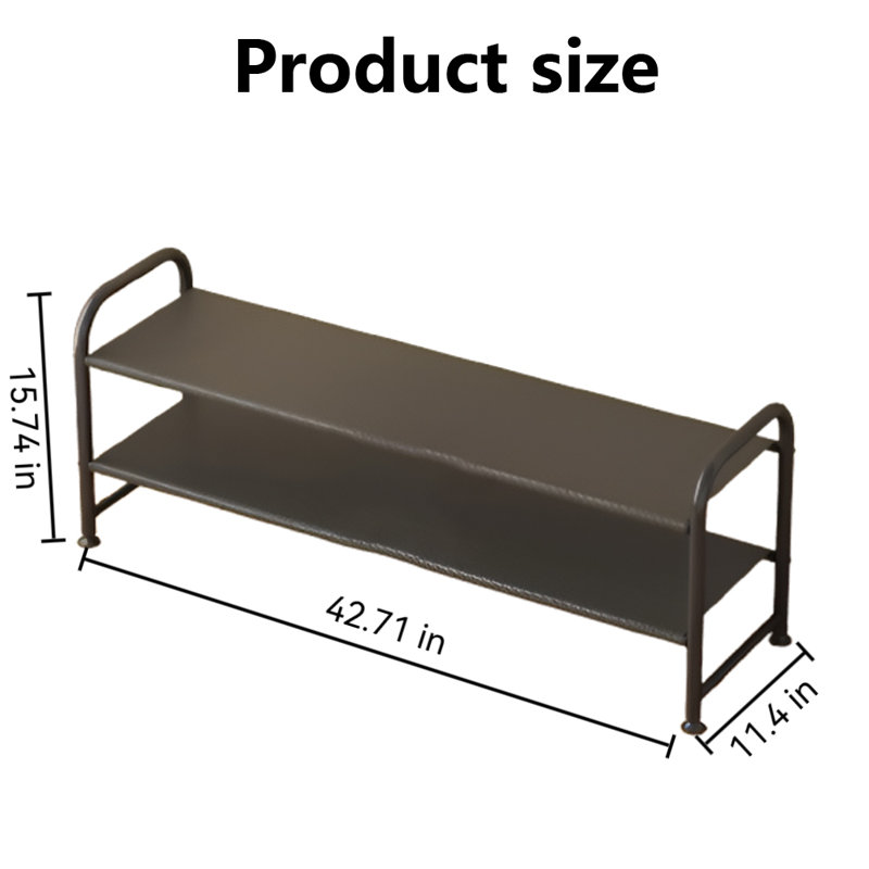 2-Layer Shoe Rack With Long Storage Shelf, Wardrobe Entrance Wide Metal Shoe Rack, Black
