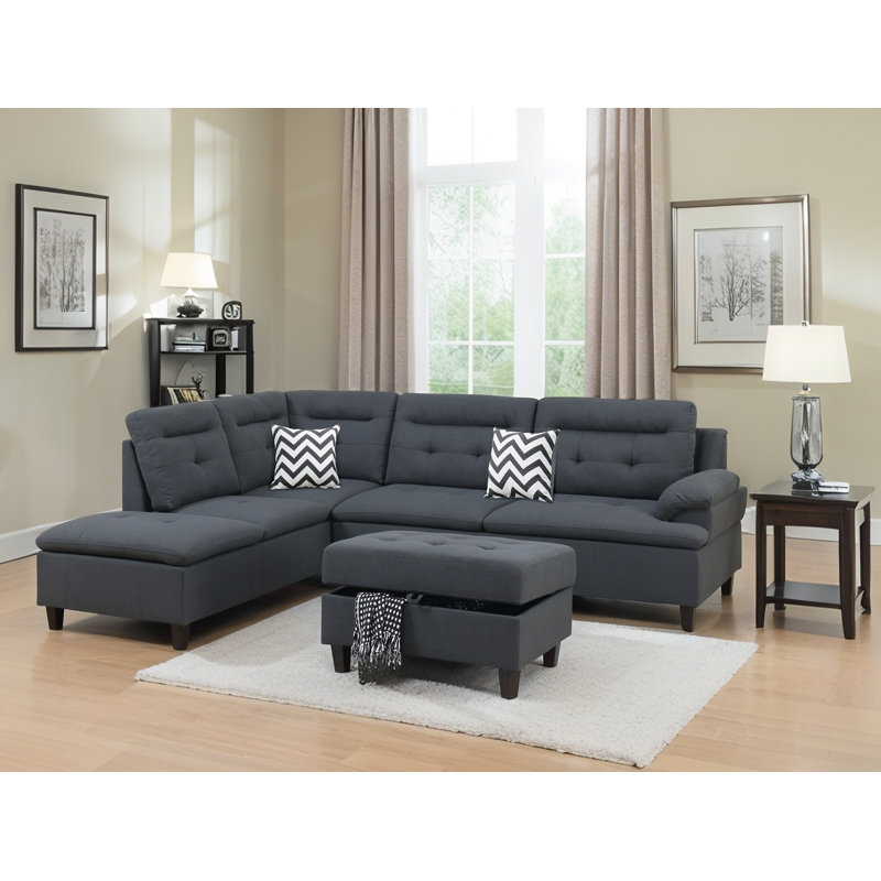 Upholstered 105.42'' Sofa, Charcoal Gray Velvet