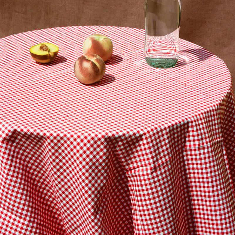 Cotton Checkered Tablecloth - Red, Red