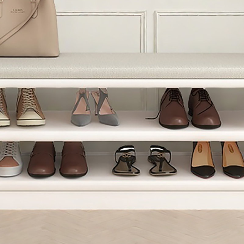 32.7in Shoe Storage Bench, Beige/Cream