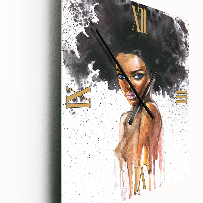 Portrait d'une femme afro-américaine - horloge murale moderne, Moyen