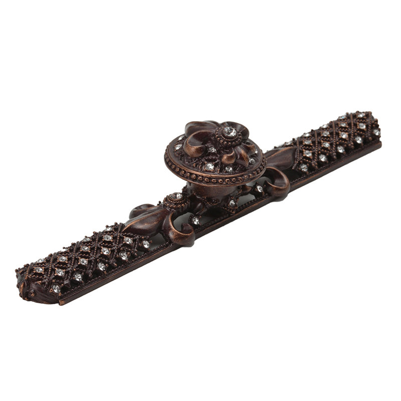 Carpe Diem Hardware 76057623-3C Versailles Antique Brass large round knob & large elongated back plate Fleur De Lys w/ Swarovski crystals   in Antique Brass