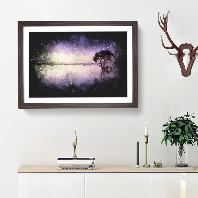 Tree Alone During a Purple Sunset - Picture Frame Graphic Art Print, Walnut Framed, 33cm H x 45cm W x 2cm D