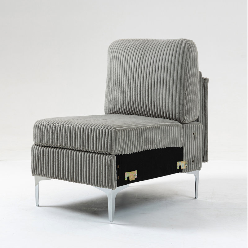 Module de siège modulaire sans accoudoirs, canapé modulaire en velours côtelé, fauteuil d'appoint modulaire sans accoudoirs avec coussin de dossier, gris