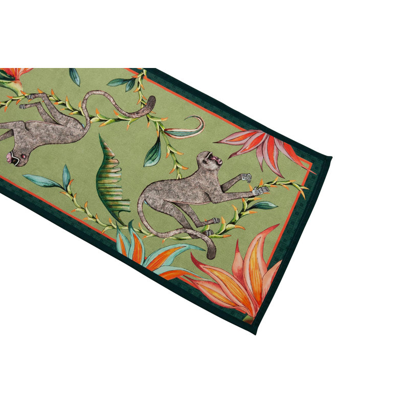 Ardmore 'Monkey Paradise' Cotton Runner, Chalk, 94" x 16"