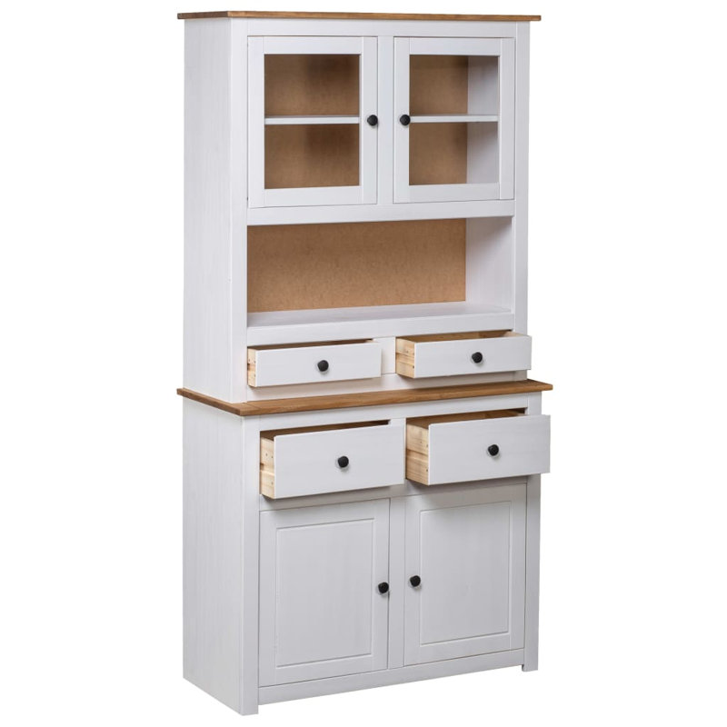 Armoire de rangement en bois massif pin, Blanc / Naturel