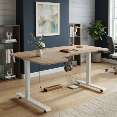 59" L-Shaped Electric Standing Desk with Height Adjustable Sit-Stand Function for Home Office, Oak Finish