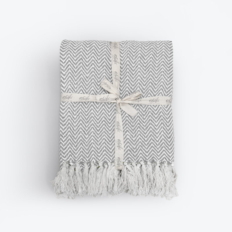 Audley Chevron Herringbone Throw Blanket, Grey, 125 cm x 150 cm