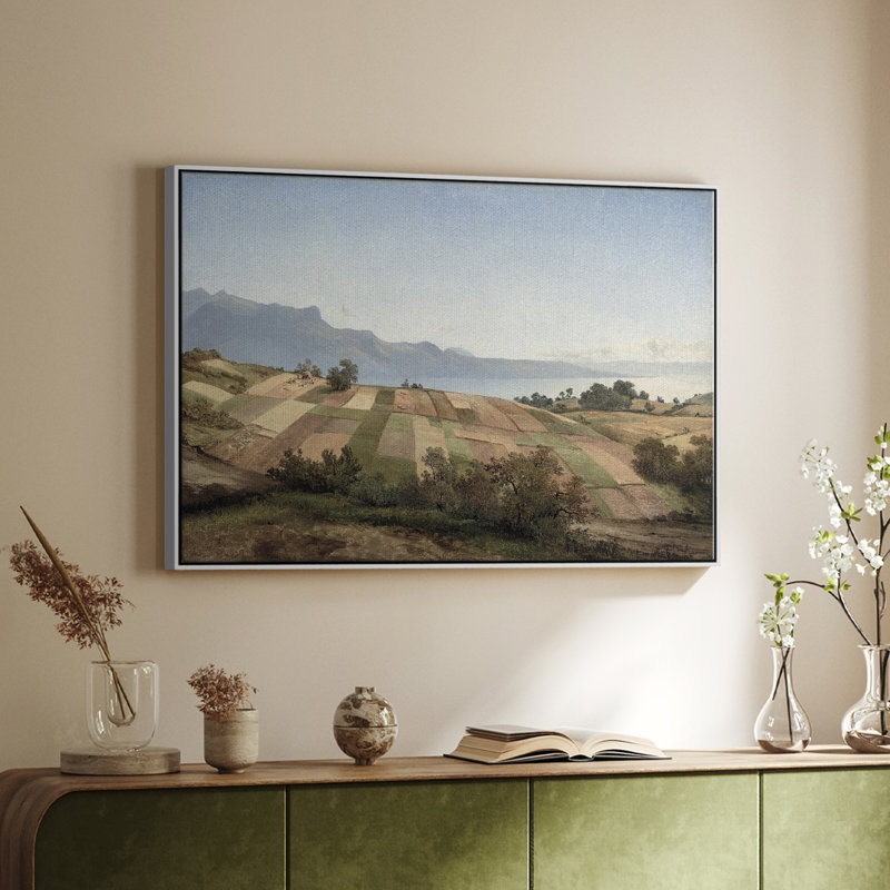 Paysage rétro - CDLxxv - impression, H 25 po x l 37 po x P 2 po, Cadre flottant blanc