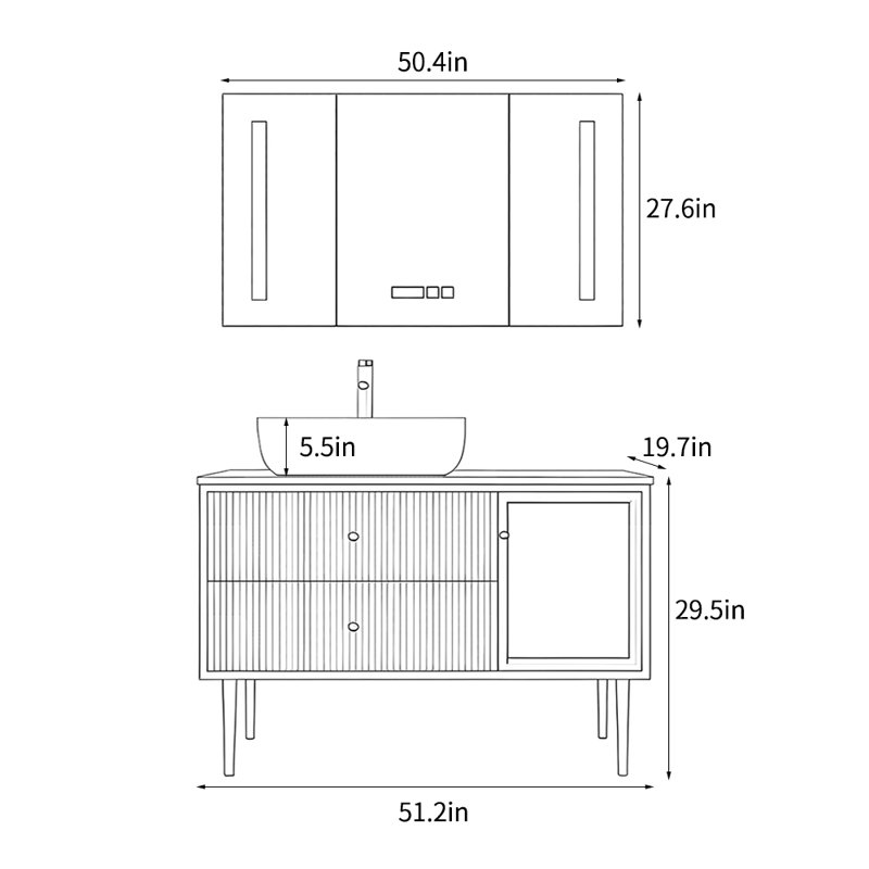Armoire de salle de bain moderne et luxueuse, Vert clair, H 29,5 po x l 51,2 po x P 19,7 po