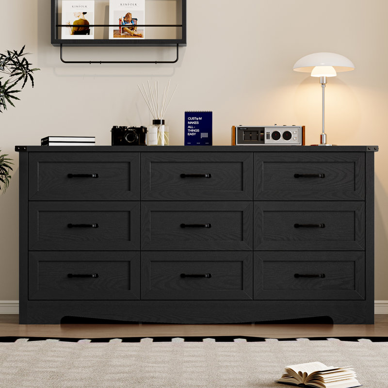 Rustic 9 Drawer Dresser Cabinet ,59''W Modern Table Storge Chest of Drawers Sideboard,Bar Cabinet with Metal Handle Pulls For Dining Room,Living Room,Bedroom