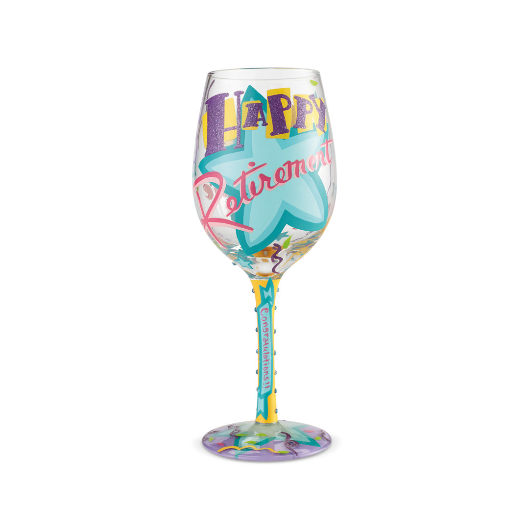 Lolita Happy Retirement Hand Painted Wine Glass 9in H enesco