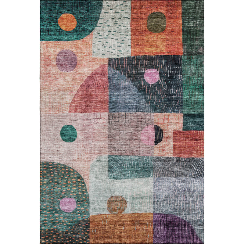 Tapis géométrique de qualité supérieure lavable à la machine Dilorenzo AMF1117, Rectangle 3' x 5'
