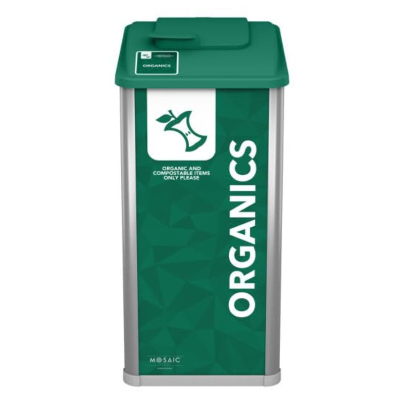 Système modulaire de poubelle de recyclage et de déchets organiques 32 gallons Sturdy Essentials Prism pour espaces publics, commerciaux, entreprises (vert, biologique)